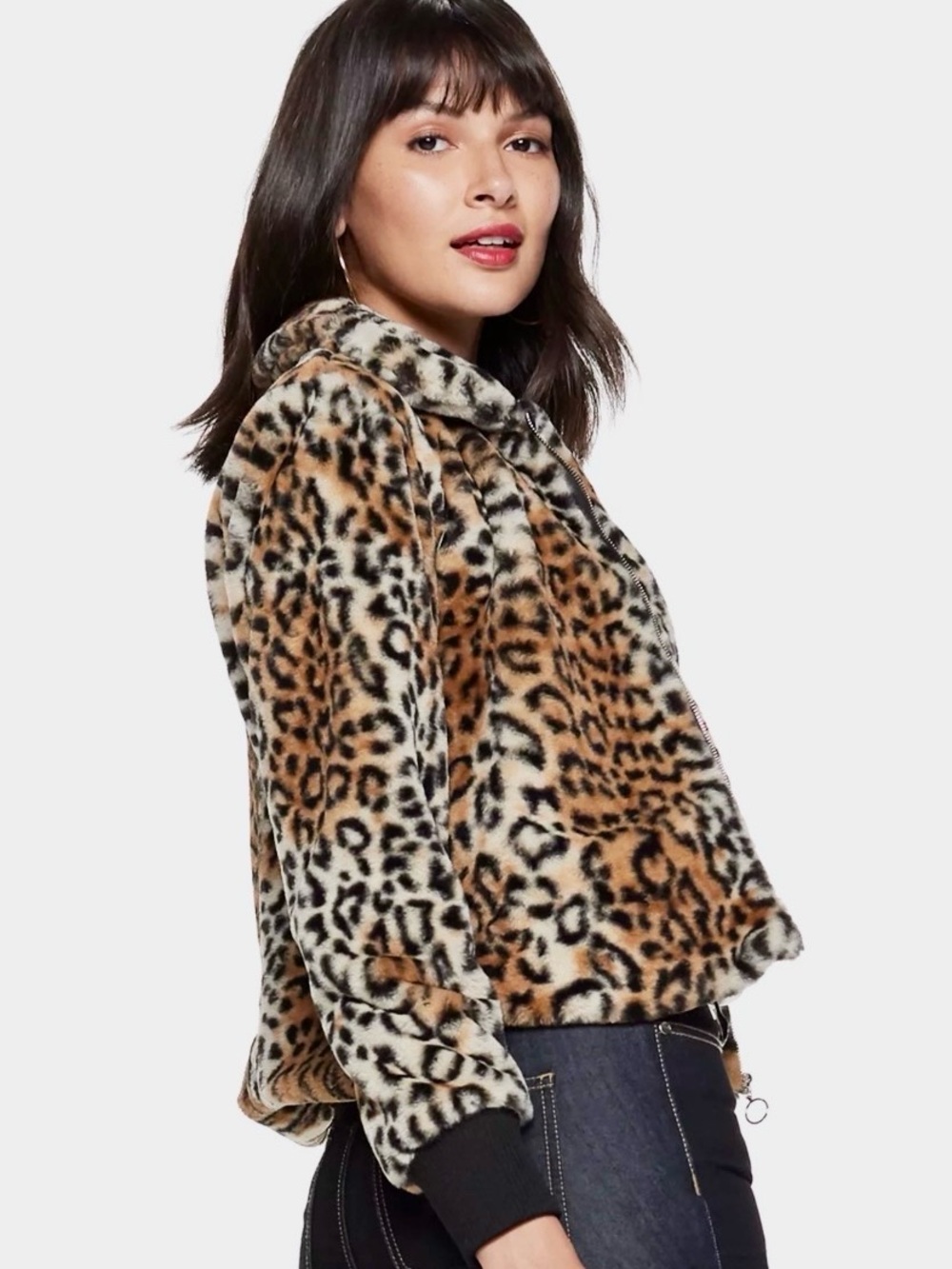 Nine West Leopard Print Faux-Fur Teddy Jacket - Brown, Black, Cream